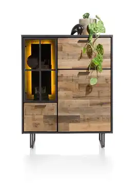 Henders & Hazel Avalon, highboard 120 cm - 2-deuren + 1-glasdeur + 1-klep (+ LED) - Driftwood aanbieding