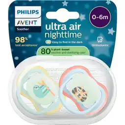 Etos Philips Avent Fopspeen Ultra Air Night 0-6M Double Pack - SCF376/24 aanbieding