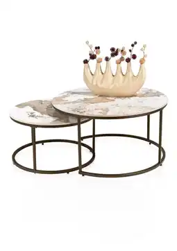 Henders & Hazel Fusion, Salontafel set, rond 80 cm en rond 60 cm, keramiek Pandorra white aanbieding