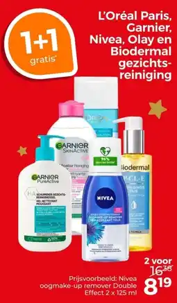 Trekpleister L'Oréal Paris, Garnier, Nivea, Olay en Biodermal gezichts reiniging aanbieding