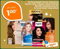 Trekpleister Schwarzkopf Creme Supreme, Syoss Color, Palette, Schwarzkopf Blonde haarkleuring en Schwarzkopf uitgroeiset aanbieding