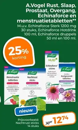 Trekpleister A.Vogel Rust, Slaap, Prostaat, Overgang, Echinaforce en menstruatietabletten aanbieding