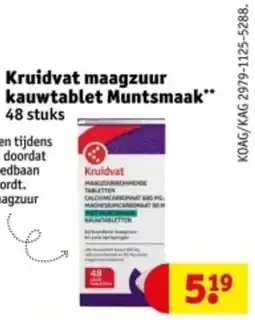 Kruidvat Kruidvat maagzuur kauwtablet Muntsmaak aanbieding