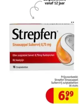 Kruidvat Strepfen Sinaasappel Suikervrij zuigtabletten 16 stuks aanbieding