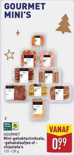 ALDI Gourmet Mini-gehaktschnitzels, gehakstaafjes of chipolata's aanbieding