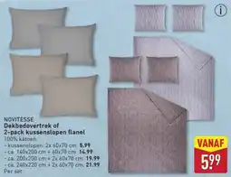 ALDI Novitesse Dekbedovertrek of 2-pack kussenslopen flanel aanbieding