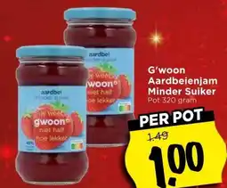 Vomar Voordeelmarkt G'woon Aardbeienjam Minder Suiker aanbieding