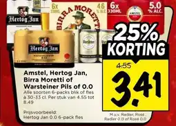 Vomar Voordeelmarkt Amstel, Hertog Jan, Birra Moretti of Warsteiner Pils of 0.0 aanbieding