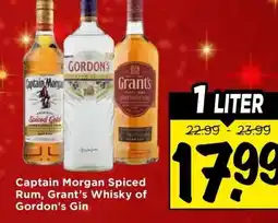 Vomar Voordeelmarkt Captain Morgan Spiced Rum, Grant's Whisky of Gordon's Gin aanbieding