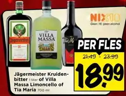 Vomar Voordeelmarkt Jägermeister Kruiden- bitter , of Villa Massa Limoncello of Tia Maria aanbieding