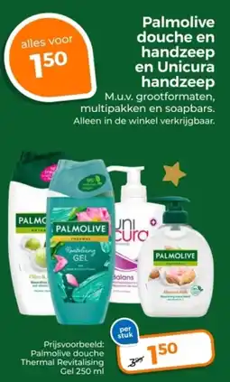Trekpleister Palmolive douche en handzeep en Unicura handzeep aanbieding