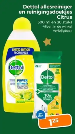 Trekpleister Dettol allesreiniger en reinigingsdoekjes Citrus aanbieding