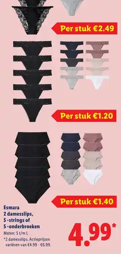 Lidl Esmara 2 damesslips, 5 strings of 5 onderbroeken aanbieding