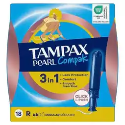 Trekpleister Tampax Compak Pearl Regular Tampons met Inbrenghuls aanbieding