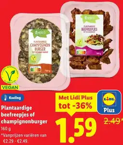 Lidl Plantaardige beefreepjes of champignonburger aanbieding