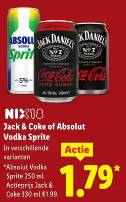 Lidl Jack & Coke of Absolut Vodka Sprite aanbieding