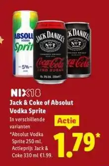 Lidl Jack & Coke of Absolut Vodka Sprite aanbieding
