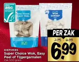 Vomar Voordeelmarkt DIEPVRIES Super Choice Wok, Easy Peel of Tijgergarnalen aanbieding