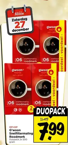 Vomar Voordeelmarkt G'woon Snelfiltermaling Roodmerk aanbieding