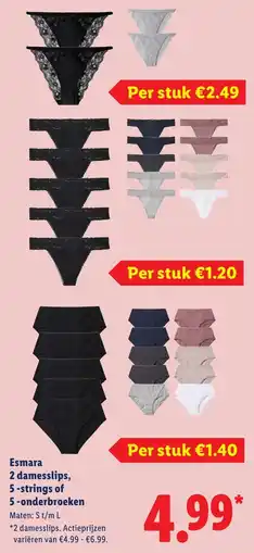 Lidl Esmara 2 damesslips, 5 strings of 5 onderbroeken aanbieding
