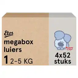 Etos Etos Woezel & Pip Luiers Newborn Maat 1 2-5 kg Megabox 4x52 stuks aanbieding
