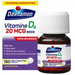 Etos Davitamon Vitamine D3 20 mcg Smelttabletten Voordeelverpakking 150 stuks aanbieding