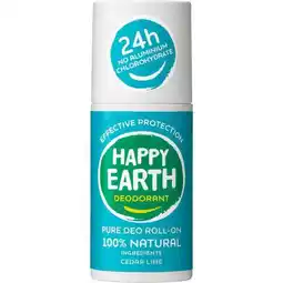 Etos Happy Earth 100% Natuurlijke Cedar Lime Deodorant Roller 75 ML aanbieding