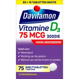 Etos Davitamon Vitamine D3 75 mcg Smelttabletten 60+15 stuks aanbieding