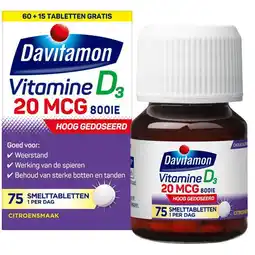 Etos Davitamon Vitamine D3 20 mcg Smelttabletten 60+15 stuks aanbieding