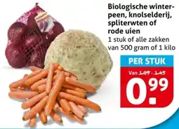 Hoogvliet Biologische winter- peen, knolselderij, spliterwten of rode uien aanbieding