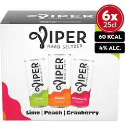 Jumbo Viper Hard Seltzer Peach, Cranberry, Lime Mixpack 6x250ML aanbieding