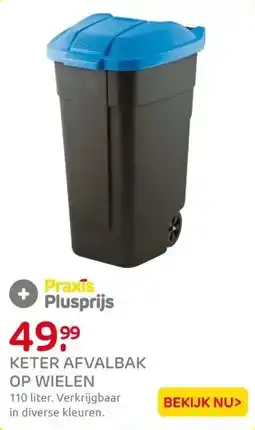 Praxis Keter Afvalbak op wielen, 110L blauw aanbieding