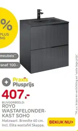 Praxis Royo Wastafelonderkast Soho 60cm - Zwart aanbieding