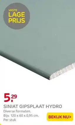 Praxis Siniat Gipsplaat Hydro H2 - RK - 9,5mm - aanbieding