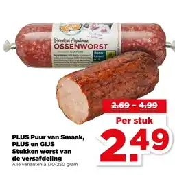 PLUS PLUS Puur van Smaak, PLUS en GIJS Stukken worst van de versafdeling aanbieding