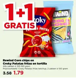 PLUS Rewind Corn chips en Croky Patatas fritas en tortilla aanbieding