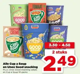 PLUS Alle Cup a Soup en Unox Good snacking aanbieding