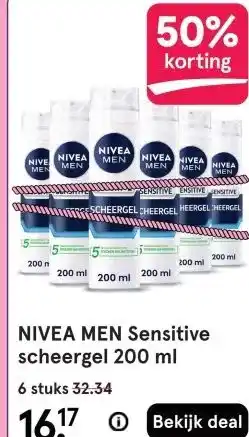 Etos NIVEA MEN Sensitive scheergel 200 ml aanbieding