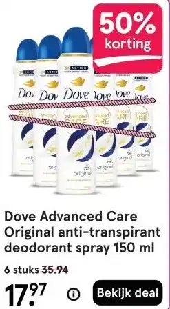 Etos Dove Advanced Care Original anti-transpirant deodorant spray 150 ml aanbieding