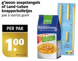 Poiesz g'woon soepstengels of Land-Leben knapperbolletjes aanbieding
