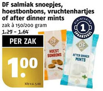 Poiesz DF salmiak snoepjes, hoestbonbons, vruchtenhartjes of after dinner mints aanbieding