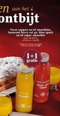 MCD Supermarkt Verse sappen en/of smoothies, Innocent berry set go, blue spark en/of super smoothie aanbieding