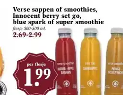 MCD Supermarkt Verse sappen of smoothies, Innocent berry set go, blue spark of super smoothie aanbieding