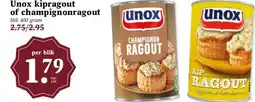 MCD Supermarkt Unox kipragout of champignonragout aanbieding