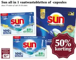 MCD Supermarkt Sun all in 1 vaatwastabletten of -capsules aanbieding
