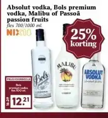 MCD Supermarkt Absolut vodka, Bols premium vodka, Malibu of Passoã aanbieding