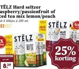 MCD Supermarkt STËLZ Hard seltzer raspberry/passionfruit of iced tea mix lemon/peach aanbieding