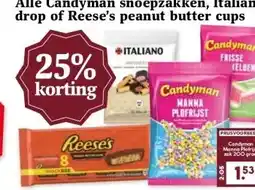 MCD Supermarkt Alle Candyman snoepzakken, Italiano drop of Reese's peanut butter cups aanbieding