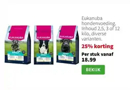 Intratuin Eukanuba hondenvoeding. Inhoud 2,5, 3 of 12 kilo, diverse varianten. aanbieding