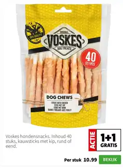 Intratuin Voskes hondensnacks. Inhoud 40 stuks, kauwsticks met kip, rund of eend. aanbieding